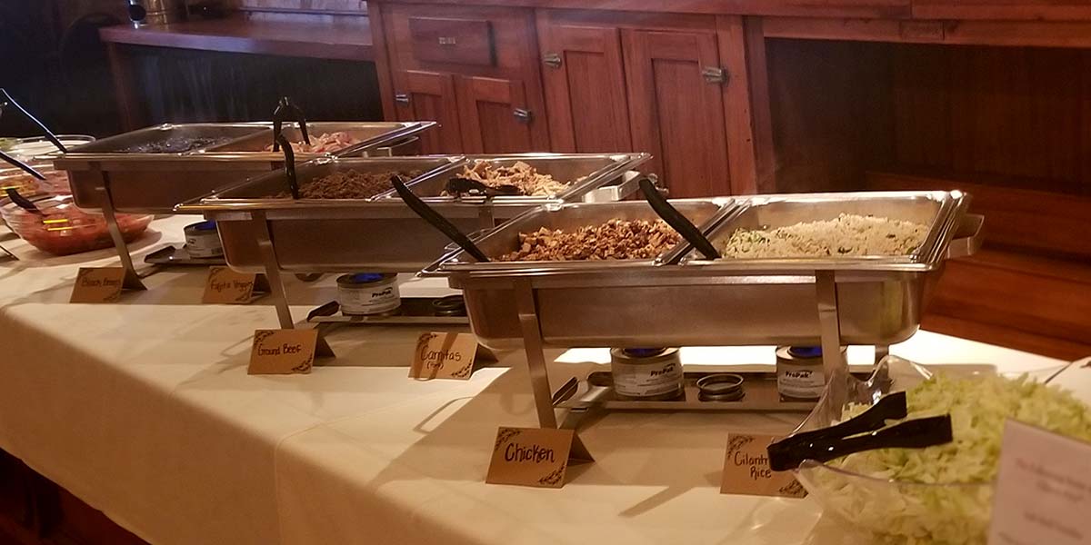 Catering for a wedding of Mexican food taco bar buffet provided by Burrachos Fresh Mexican Grill